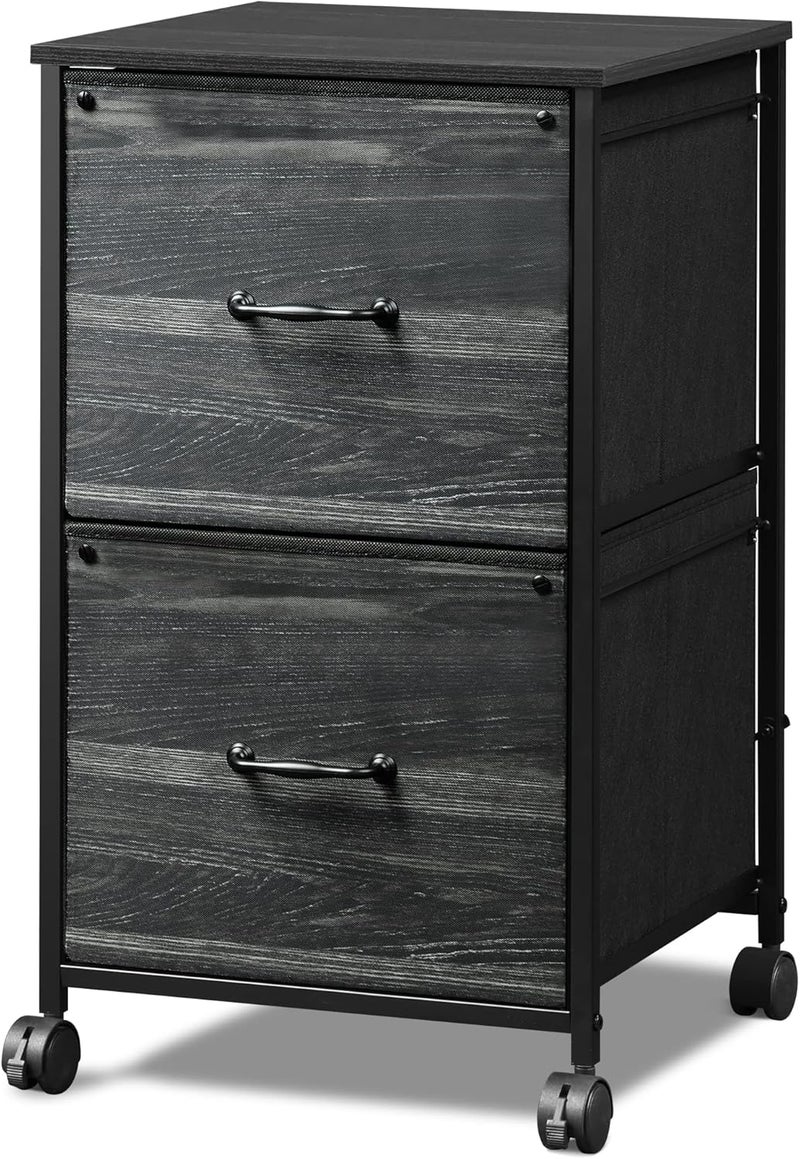 DEVAISE 2 Drawer Mobile File Cabinet, Rolling Printer Stand, Fabric Vertical Filing Cabinet fits A4 or Letter Size for Home Office, Charcoal Black Wood Grain Print - Image 1